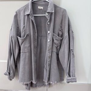Distressed Gray Button-Up Shirt